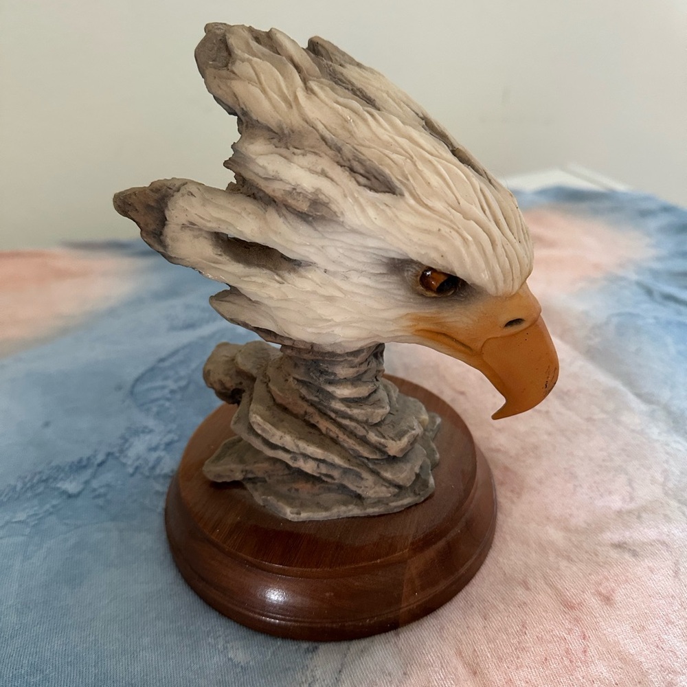Bald Eagle Head Sculpture on Wooden Base